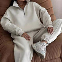 Ensemble de survêtement personnalisé pour femme, 2 pièces, avec sweat à capuche oversize à demi-zip et pantalon de jogging