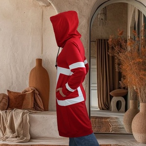 Sudadera con capucha de alta calidad para mujer, estampado cuadrado blanco con bolsillos laterales, Top largo para otoño e invierno, ropa para mujer 2246 # - Product Image 4