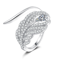 Bague Aile d'Ange en Argent Sterling 925 avec Moissanite Taille Poire, Micro-Pavé, Plaqué Rhodium, Certifiée Hypoallergénique, Luxe et Tendance