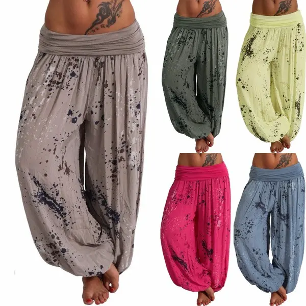 JIANGYI משלוח חינם נשים מקרית Loose יוגה מכנסיים הדפסת מכנסיים רחבים Boho אלדין גבוהה מותניים ספורט הרמון מכנסיים נשים