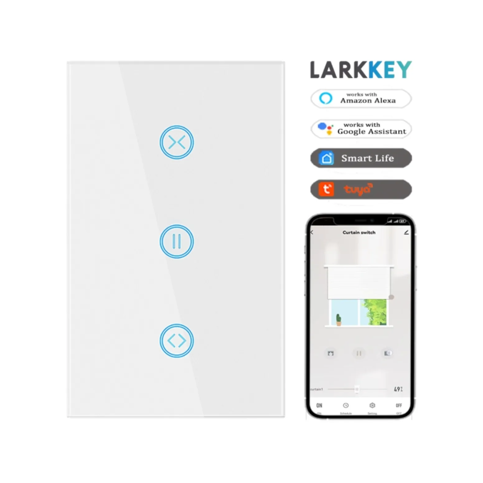 Larkkey tuya thông minh Rèm chuyển đổi Wifi chúng tôi tiêu chuẩn thông minh rèm cửa chuyển đổi với đồng hồ đếm ngược