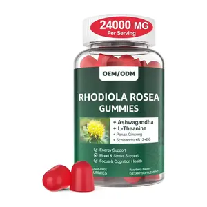 Rhodiola Rosea Gummibonbonsupplement mit Ashwagandha l-Theanin B12 B6 für Energie-Anpassung-Stress-Stimmung Fokus-Kognitionsunterstützung