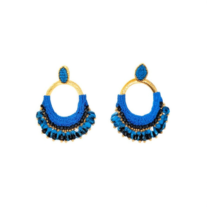 <b>Blue</b> <b>Beaded</b> Hoop Earrings With Gold Plating And Crystal Accents For Women Fashion Jewelry - Product Image 2