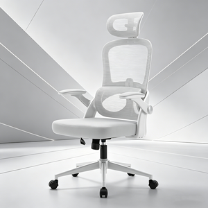Chaise de <span class=keywords><strong>bureau</strong></span> ergonomique de direction, pivotante, entièrement en maille rouge, dossier haut, confortable, réglable, pour <span class=keywords><strong>gamer</strong></span>, de style allemand, couleur blanche - Product Image 1