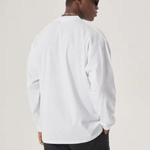 ملابس لدرجة أبعد: تيشيرت رجالي رياضي قطني 100% كبير الحجم للبيع بالجملة مخصص لون سادة برقبة مستديرة وأكمام طويلة - Product Image 3