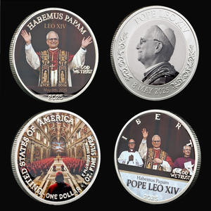 <span class=keywords><strong>Moneda</strong></span> Conmemorativa Artesanal de Metal <span class=keywords><strong>Papa</strong></span> León XIII HABEMUS PAPAM de Plata y Esmalte Duro con Cruz para Oración - Product Image 2