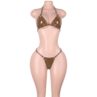 Ensemble de tenues de danse exotique en cuir verni avec découpes métalliques, comprenant des bikinis deux pièces et des soutiens-gorge string, pour femmes adultes, idéal pour les soirées en boîte et les fêtes rave