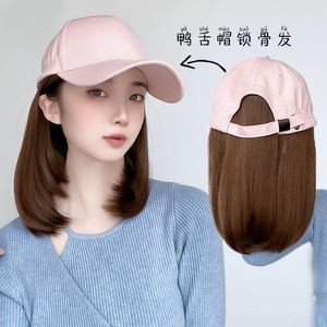 Casquette de baseball avec perruque pour femme, style coréen, cheveux courts longueur clavicule, casquette bec de canard, collection printemps-automne - Product Image 2