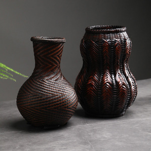 Cesta de Flores Tejida de Bambú, Forma Redonda, Decoración para Sala de Estar, Estilo Zen, Florero para Ceremonia del Té, Tipo Vertical - Product Image 4