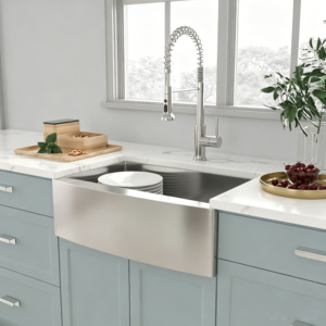 Lavello da <span class=keywords><strong>cucina</strong></span> moderno in acciaio inox 304, stile grembiule, quadrato, a vasca singola, <span class=keywords><strong>dimensioni</strong></span> 33 x 22-1/4 x 10 pollici, fatto a mano - Product Image 4