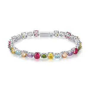 BAROLI 925 Sterling Silver Colored Oval Round Tennis Bracelet Summer Style Multicolor White Gold Chian For Woman