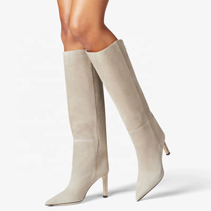 Solid Suede Women's Stylish Long <b>Boots</b> High Heels Pointed Toe Fashion Knee High Booties Straight Upper on Shoes - Product Image 2