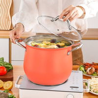Grande Marmite à Soupe en Acier Inoxydable 201 Grande Capacité avec Deux Poignées, Couvercle en Verre, Compatible Lave-Vaisselle, Qualité Alimentaire, Prête pour Gaz et Induction