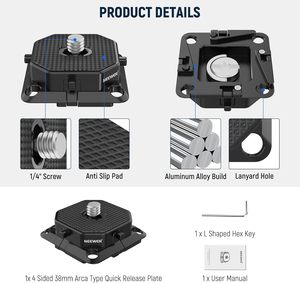 NEEWER Plaque de fixation rapide 38mm carrée Type Arca QR Plaque de montage pour appareil photo Compatible avec Peak Design Capture <span class=keywords><strong>V3</strong></span> Camera <span class=keywords><strong>Clip</strong></span> - Product Image 6