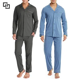 Özel klasik boru erkek pijama yüksek kalite bambu pijama örme erkek pijama seti