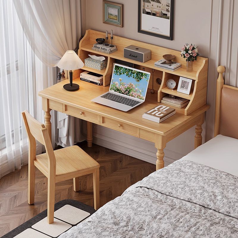 Natural wood color [Solid wood desk, bookshelf, and Macron chair]