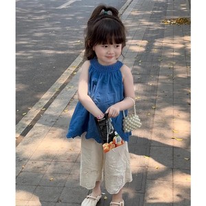 Girls Summer Outfit Set Lace Pants Hollow-Out Halter Top Cotton Casual Wear For Kids - Product Image 4