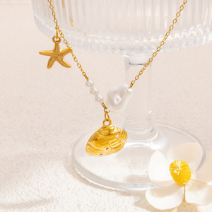 Collier pendentif étoile de mer en nacre pour femme, plaqué or 18 carats, chaîne de clavicule en acier inoxydable, accessoire de bijouterie cadeau - Product Image 3