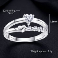 Bague en argent sterling 925 à double bande avec zircon cubique taillé en forme de cœur, délicate, pour femme, bijoux fins, idéale pour les fiançailles ou comme bague de promesse.