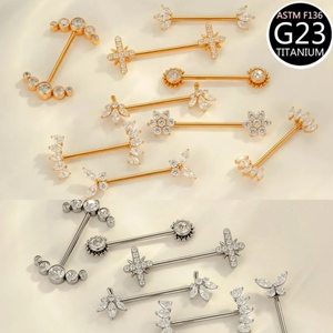 <span class=keywords><strong>Piercing</strong></span> per Capezzolo Freya G23 in Titanio Massiccio con Zirconia Cubica Incastonata, Barra Dritta 14G, Gioiello per Capezzolo da Donna - Product Image 2