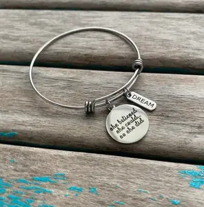 New Design she believe she could so she did Wholesale Bracelets Stainless Steel Women's Adjustable Bangle