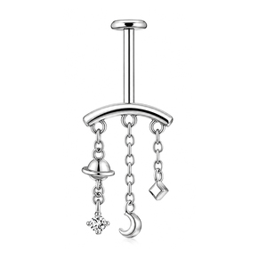 <span class=keywords><strong>Piercing</strong></span> Labret in Titanio ASTM F136 con Filettatura Interna, Gioiello Pendente CZ a Stella, Luna, Pianeta <span class=keywords><strong>per</strong></span> Cartilagine, <span class=keywords><strong>Trago</strong></span>, Elica - Product Image 5