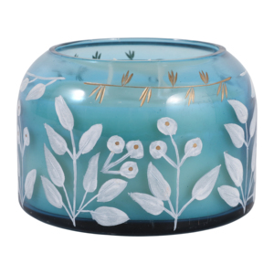 Candela Profumata Maison Illuminare in Vetro Blu con Design Floreale, Candela Decorativa a 3 Stoppini per Soggiorno, Camera da Letto, Bagno - Product Image 3