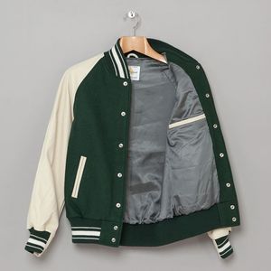 Giản Dị Unisex Varsity Áo Khoác Chất Lượng Cao Windproof Thời Trang Phố Mùa Đông Dây Kéo-up Đứng Nút Chi Tiết Thư Len Sợi Nhuộm - Product Image 1