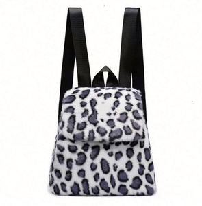 Womens Winter Custom Faux Fur Leopard Print <b>Backpack</b> Furry Fur Plush Cheetah Fleece <b>Drawstring</b> <b>Backpack</b> - Product Image 4