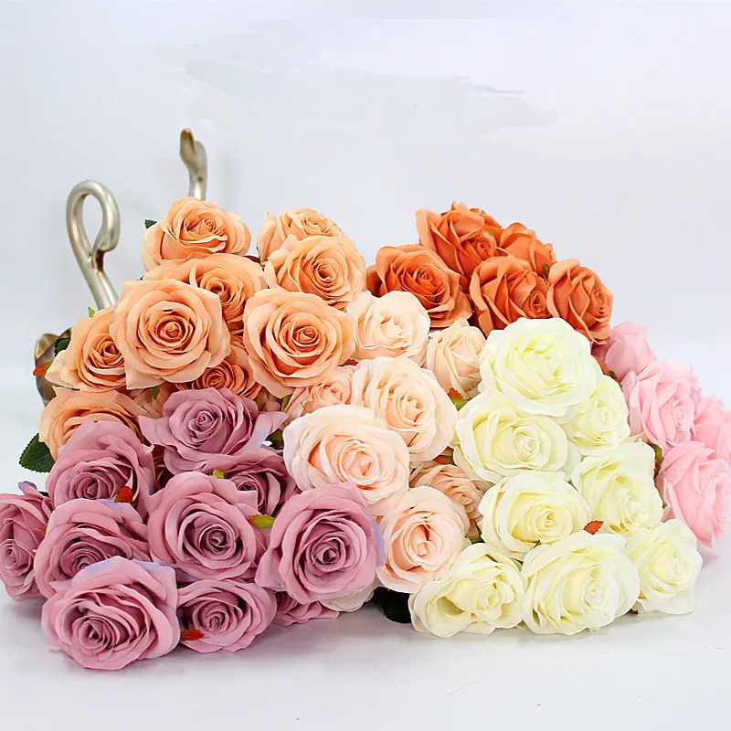 Artificial Flowers rose mariage bouquet Silk Plastic Artificial White Roses Bridal Wedding Bouquet for Home Garden Party Wedding