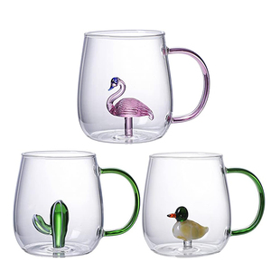 Carino tazza di ghiaccio tazza di succo di caffè con manico Coppe Creative di vetro borosilicato acqua con fiore di rosa 3D - Product Image 2