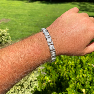 Pulsera de Cadena con Eslabones Chapada en Rodio para Hombre, con Diamantes Redondos en Engaste de Canal, Joyería de Estilo Clásico, Regalo - Product Image 1