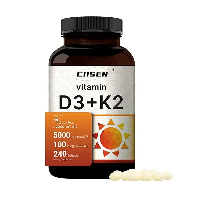 OEM Bester Preis Double Strength Vitamin D3 K2 MK7 Kapseln mit Virgin Coconut Oil Kapseln Unterstützt die Knochen gesundheit