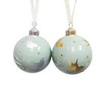 Pingente de árvore de natal, bola de vidro decorativa com estampa dourada ou prateada