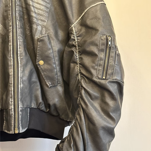 Custom Spring Street Wear High Quality <b>Canvas</b> PU Leather Biker Men's Vintage Windbreak Hooded Bomber <b>Jacket</b> with Letter Pattern - Product Image 3