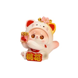 Gato de la Suerte de Resina, Adorno Artesanal, Gatito con Flor de Melocotón, Decoración de Escritorio, Regalo Artístico para el Hogar, Zhejiang, China - Product Image 5