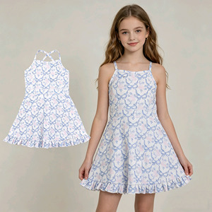 RTS Fashion Summer 4th July Bows Flower Little Girls Casual Floral Print Breathable Ankle-Length Play Tennis Yoga Sports <b>Dress</b> - Product Image 1