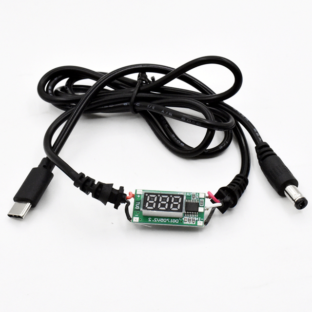 USB Type-C Plug Step up With Led Digital Display Module DC 5.5*2.1/2.5 MM Male Power Cable 5V to 9V 12V 15V 20V PD Boost Line