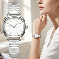 Montre à quartz carrée pour femme W261, boîtier rond en alliage, bracelet élastique style bambou, montre-bracelet pour femme pour le quotidien, vente en gros