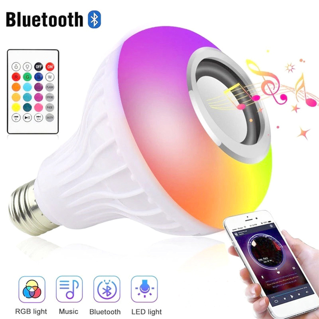 Smart 12W RGBW LED Party Music Light Bulbs Wireless for Bluetooth Speaker Remote Control Rechargeable Aluminum Portable Lamparas