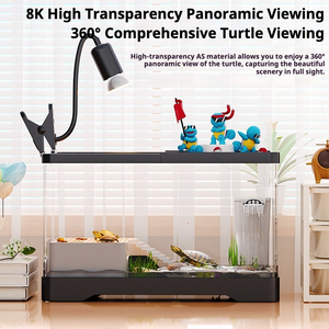Acryl transparant rechthoekig <span class=keywords><strong>aquarium</strong></span> met zonneplatform voor schildpadverblijf op het bureau, viskom voor woonkamer & slaapkamer gebruik - Product Image 2