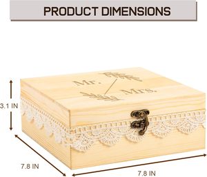Boîte de souvenirs en bois avec couvercle Boîte de rangement en bois avec bord en dentelle, parfaite pour les couples, douche nuptiale d'anniversaire de mariage, cadeaux - Product Image 3