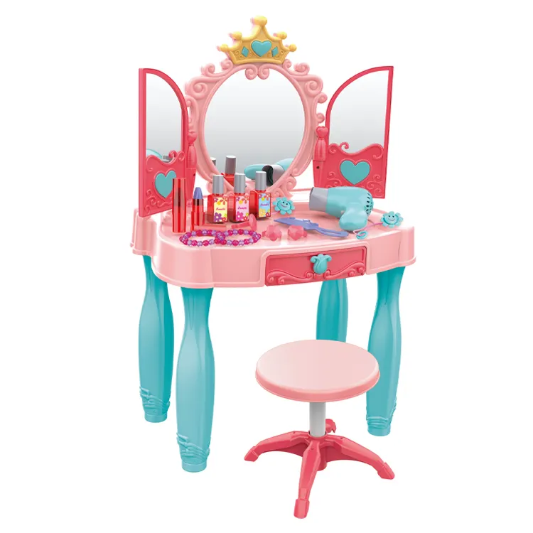 Emperyal taç ses ışığı oyna Pretend kız masa güzellik seti makyaj oyuncak çocuk