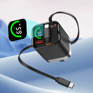 Chargeur mural rétractable 2 en 1 avec écran couleur TFT fin, 100-240V 65W, charge rapide, prise murale avec 2 câbles de charge - Product Image 5