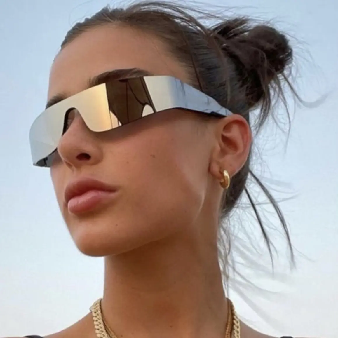 LBAshades Rimless Wrap Sunglasses Futuristic 2022 New Ladies Punk Sports Sunglasses Color Fashion Sunglasses Trend