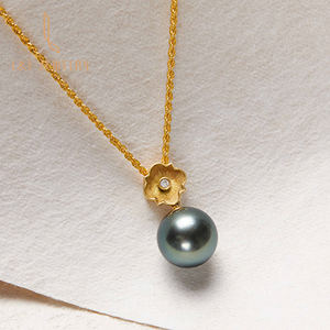 Colgante de perlas de oro amarillo de 18K para mujer, collar de perlas negras de Tahiti, de lujo, regalo, conjuntos de joyería para fiesta - Product Image 1