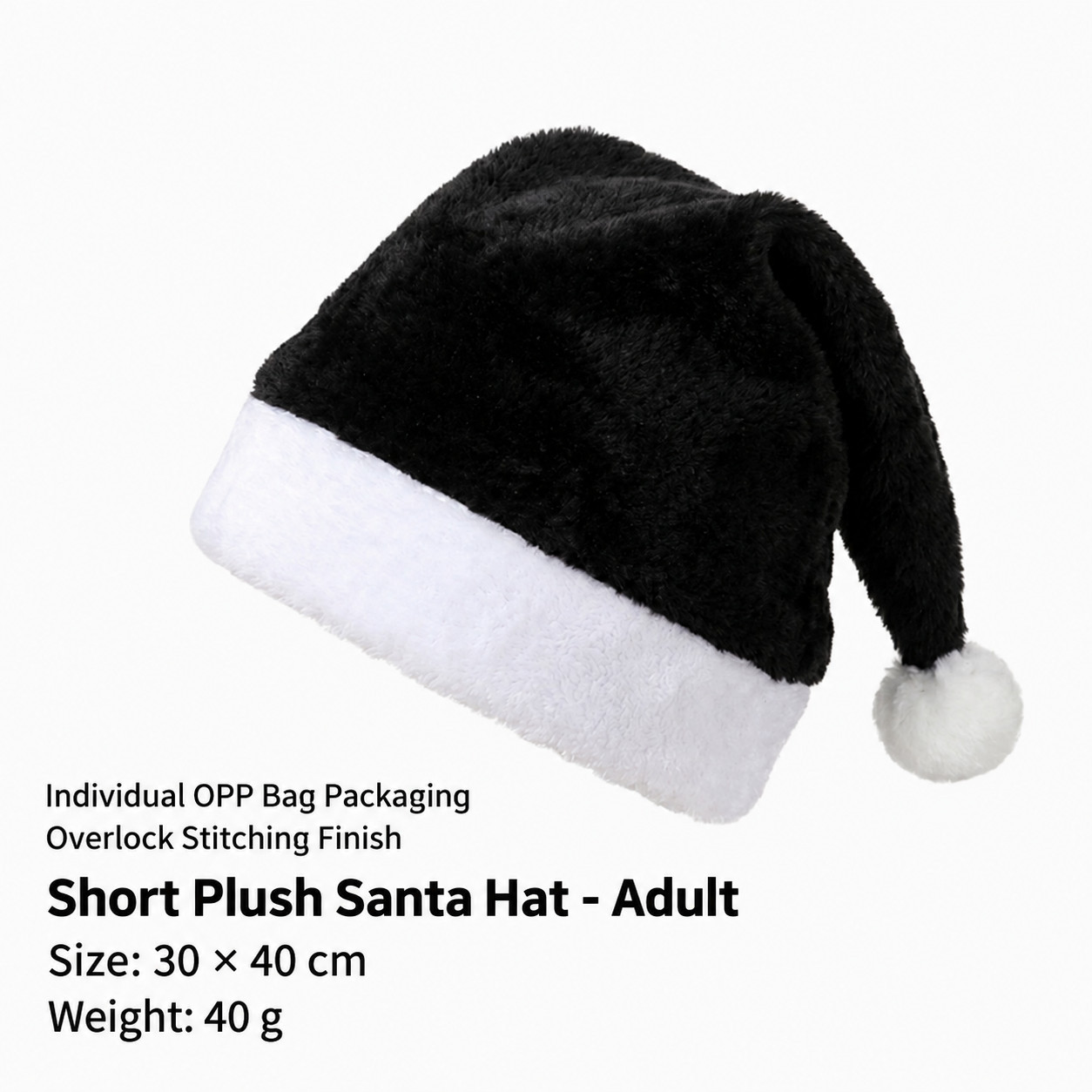 Chapeau de Noël en peluche noir (pour adultes)