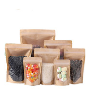 Sacs Doypack en papier kraft refermables avec fermeture éclair thermoscellable pour emballage alimentaire, avec fenêtre, MOQ 200 pièces