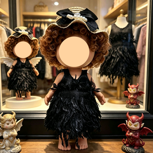 Vêtements de poupée, ensemble robe et chapeau en plumes, noir et blanc, pour filles, poupée de 24cm, jouet de dessin animé, tenue de mode de style occidental - Product Image 2