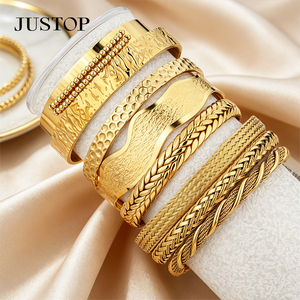 Bangles OEM/OEM custom waterproof stainless steel Gold plating Fashion Jewelry hypoallergenic supplies <b>stacked</b> bangles - Product Image 2
